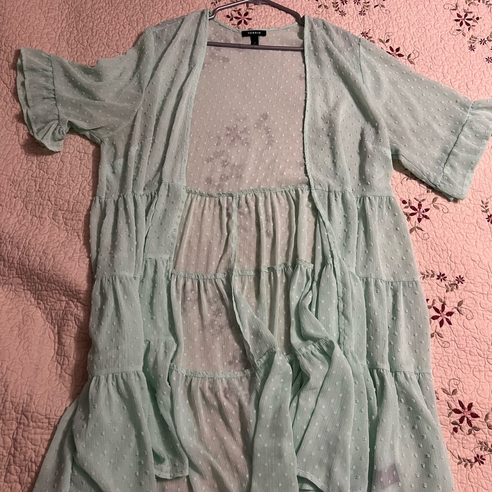 Torrid Mint Sheer Dotted Kimono
